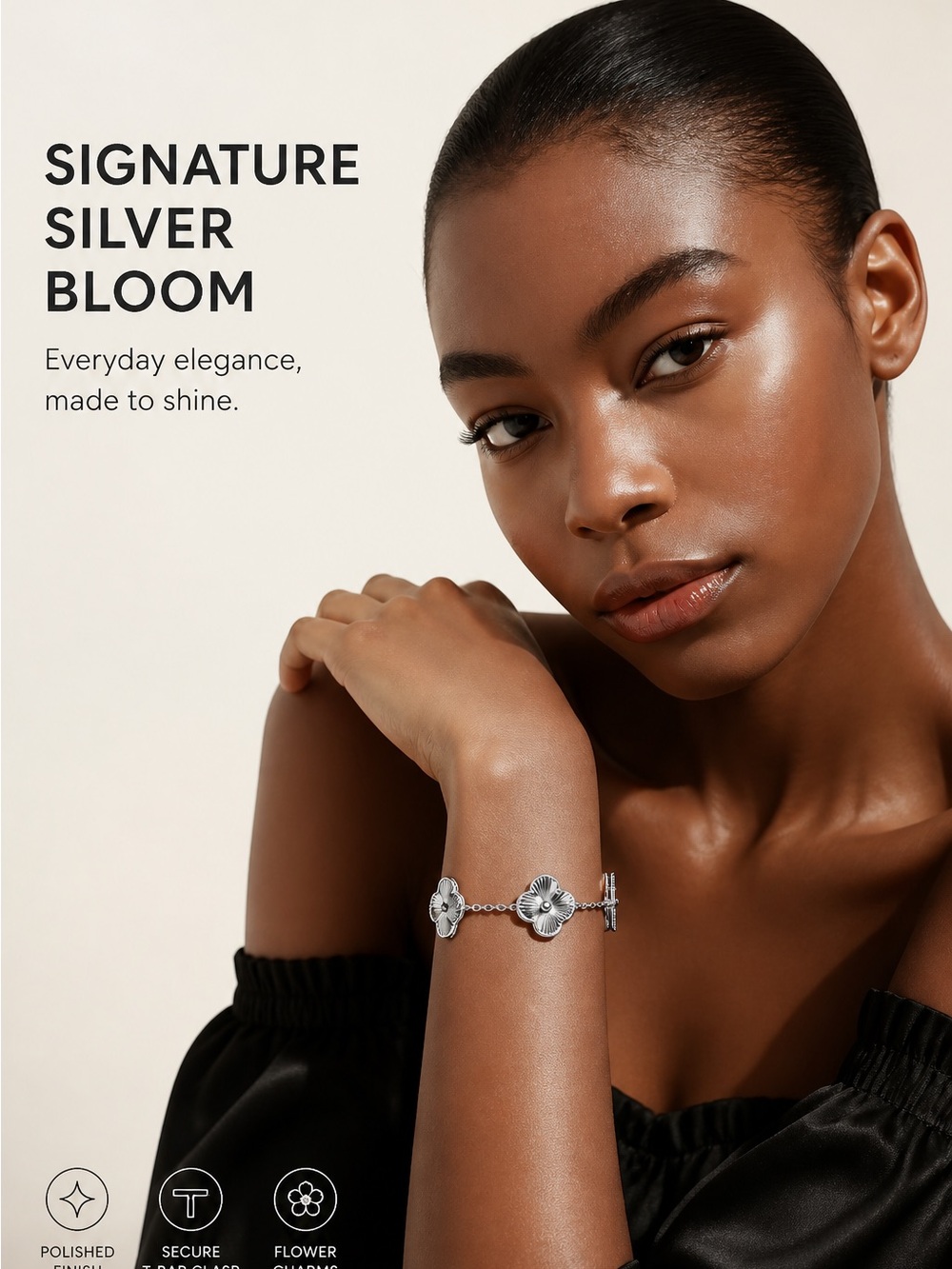 Signature Silver Bloom Flower Link Bracelet - Silver